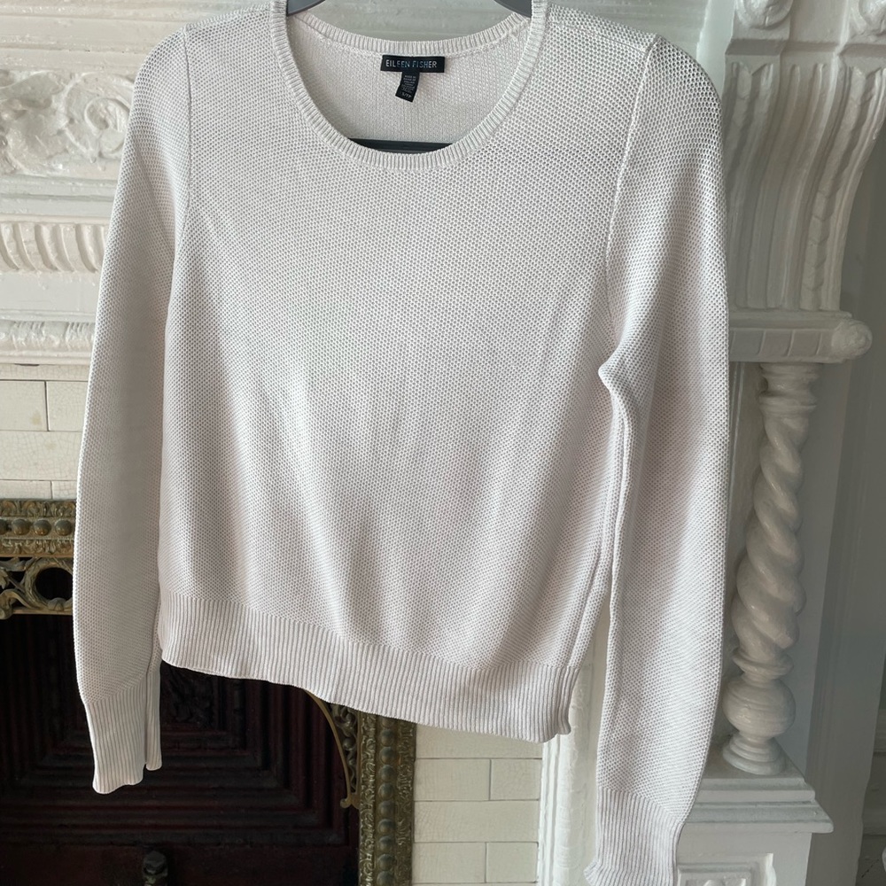 Eileen Fisher Cropped White Knit Sweater - Size S